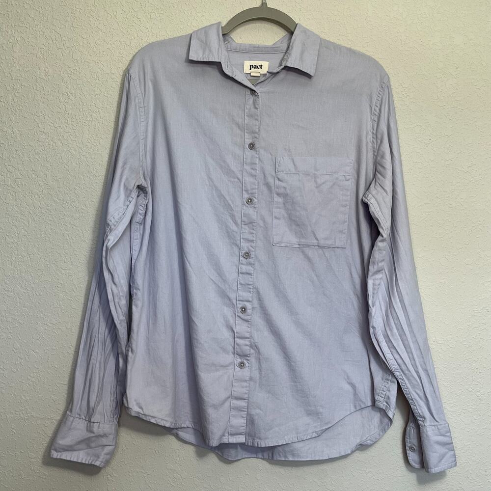 PACT 100% Organic Cotton Blue Button Down Shirt Medium Minimalist Coastal Resort